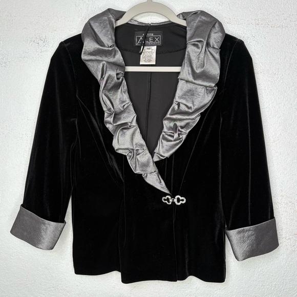 Whimsigoth Velvet Jacket MP Rhinestone Clasp, Metallic Ruffle Fairy Grunge 90s - Picture 2 of 13